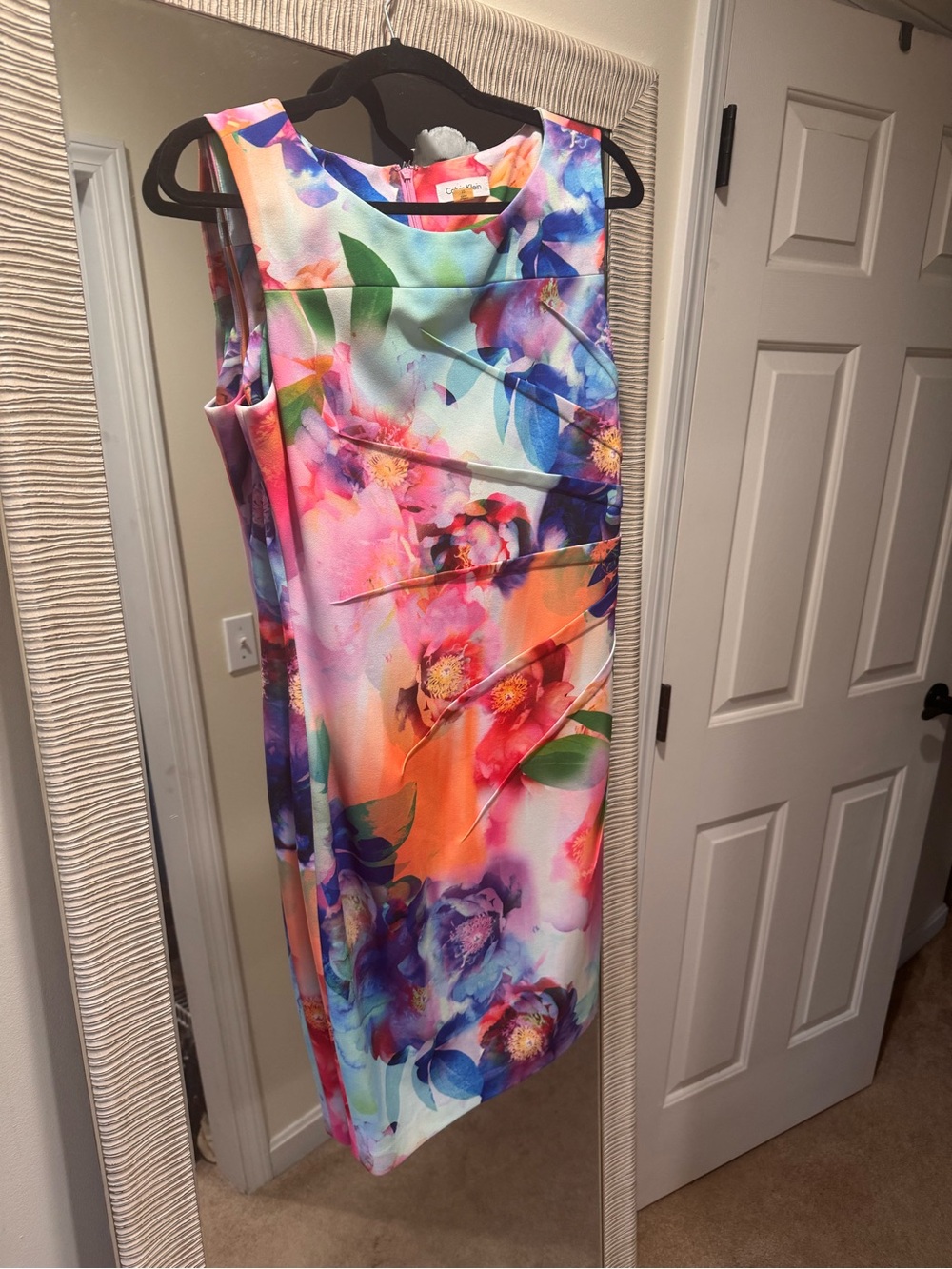 Calvin Klein Vibrant Floral Midi Dress - Pink, Blue, Orange, Green, Purple